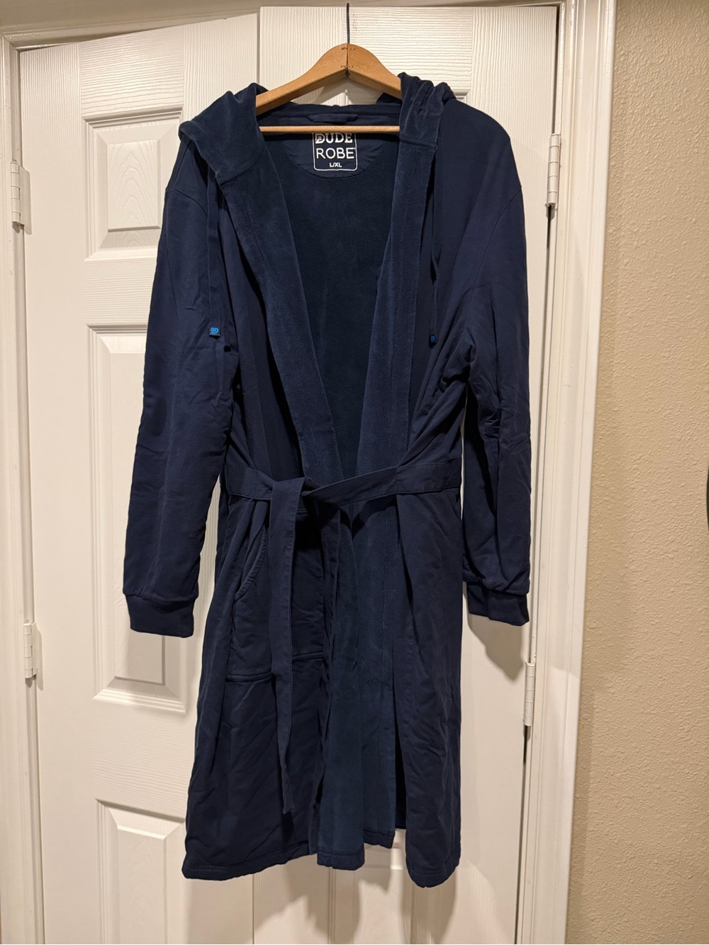 Dude Robe Men's Navy Hooded luxury Robe with Belt